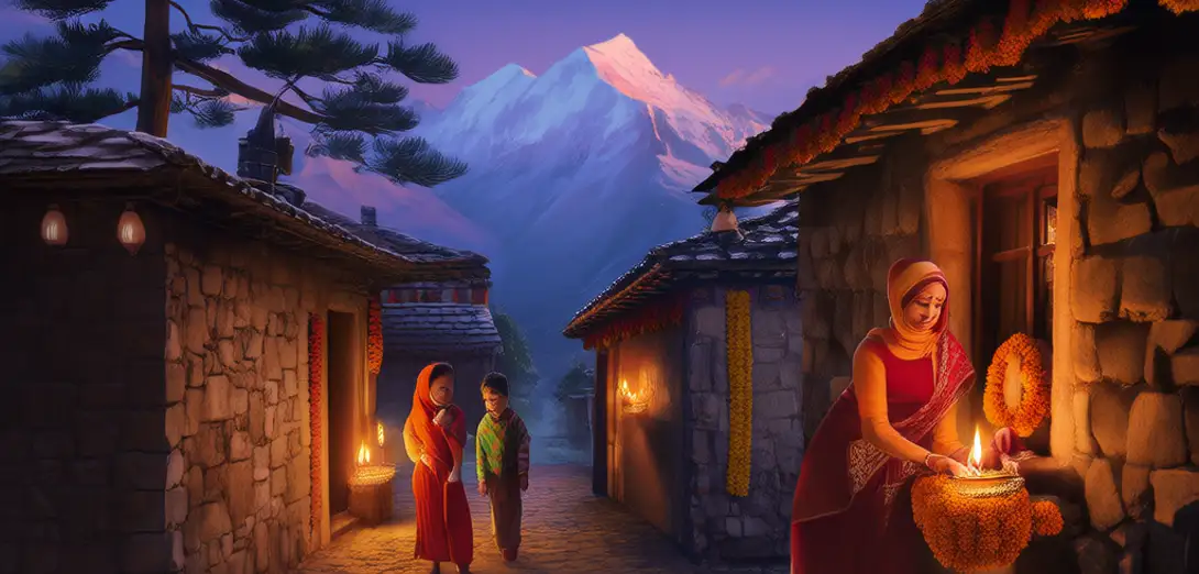 Diwali in Nepal and Mountain Festival Light