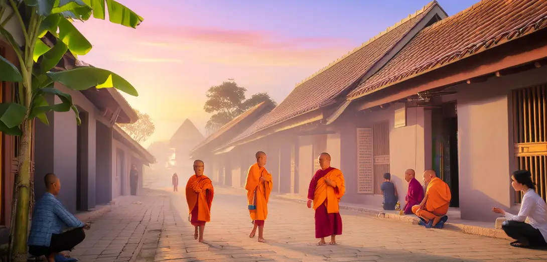 Alms-Giving and Dawn Light in Laos
