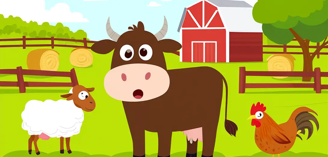 Cow, Sheep, and Chicken Live on the Farm