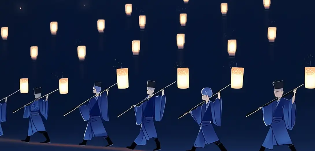 Optical Polarization Filtering in Japanese Awa Odori Lantern Arrays