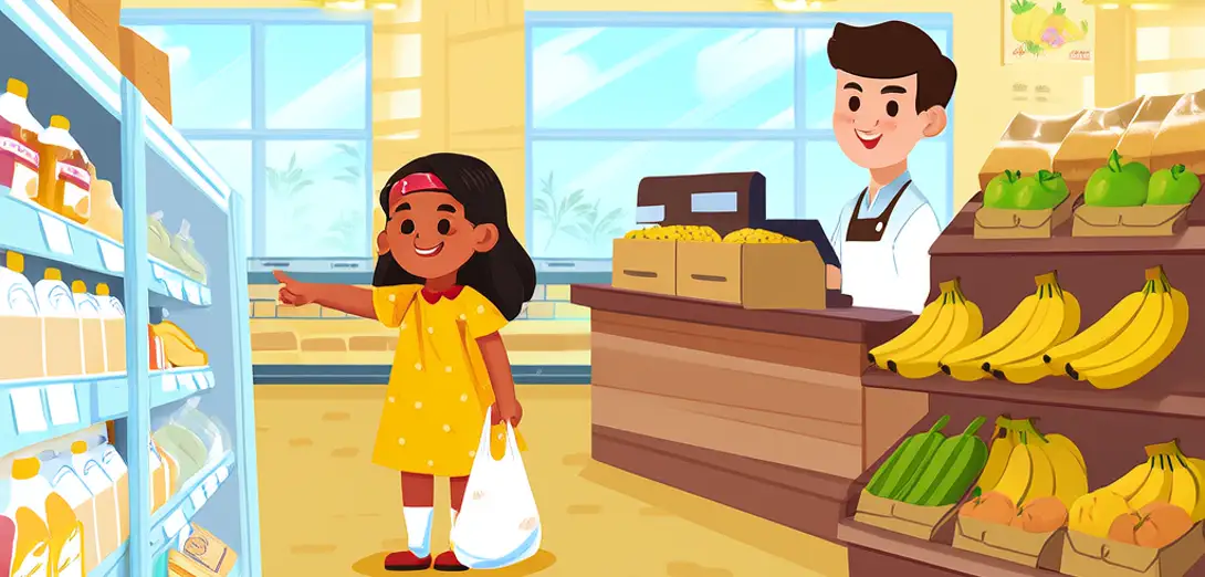At the Grocery Store — Buying Milk and Bread