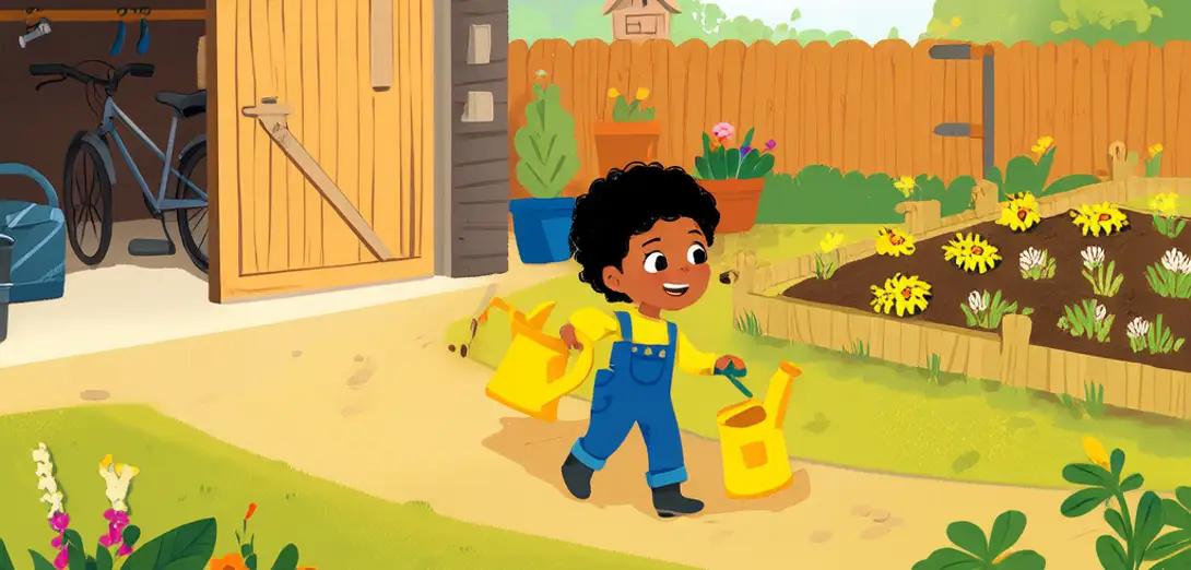 In the Backyard — Watering the Plants