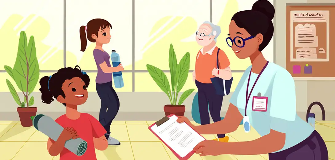 At the Community Center — Signing Up for Yoga Class