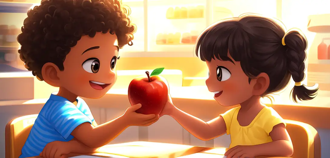 In the School Cafeteria — Sharing Lunch with a Friend